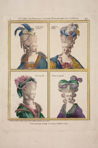 Gallerie des Modes et Costumes Français. 2e. Cahier des Nouveaux Costumes Français pour les Coeffures.  A.7(B.7) "Nouvelle Coeffure en plumes..."