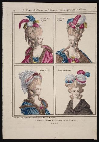 Gallerie des Modes et Costumes Français. 2e. Cahier des Nouveaux Costumes Français pour les Coeffures.  B.7 (duplicate) "Nouvelle Coeffure en plumes..."