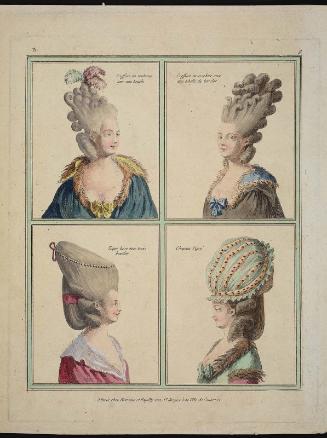 Gallerie des Modes et Costumes Français. 2e. Cahier des Nouveaux Costumes Français pour les Coeffures.  B.8 (duplicate) "Coeffure en rouleaux avec une boucle..."