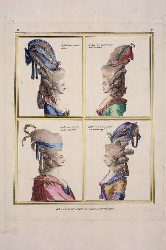 Gallerie des Modes et Costumes Français. 2e. Cahier des Nouveaux Costumes Français pour les Coeffures.  B.9 "Coeffure d'un nouveau gout..."