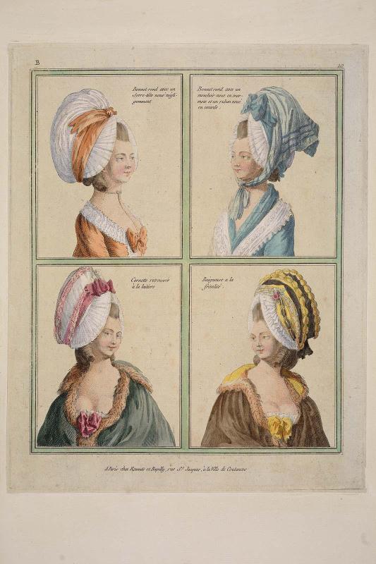 Gallerie des Modes et Costumes Français. 2e. Cahier des Nouveaux Costumes Français pour les Coeffures.  B.10 (duplicate) "Bonnet rond avec un Serre-tête noué négligemment..."