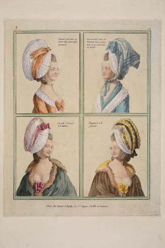 Gallerie des Modes et Costumes Français. 2e. Cahier des Nouveaux Costumes Français pour les Coeffures.  B.10 (duplicate) "Bonnet rond avec un Serre-tête noué négligemment..."