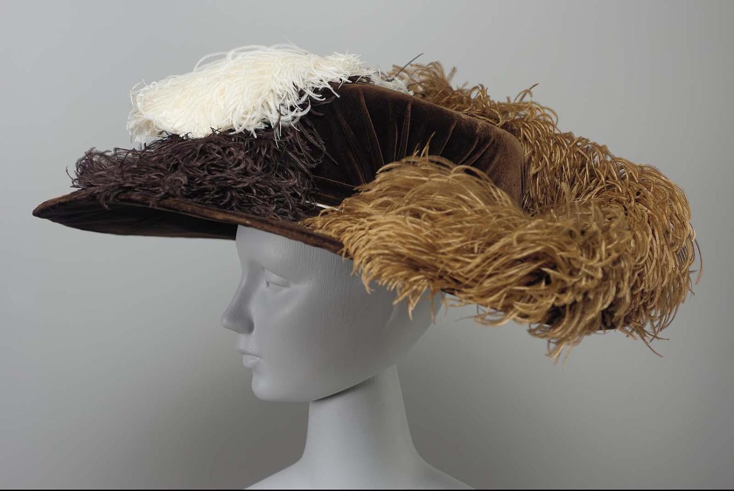 A hat of dark brown velvet