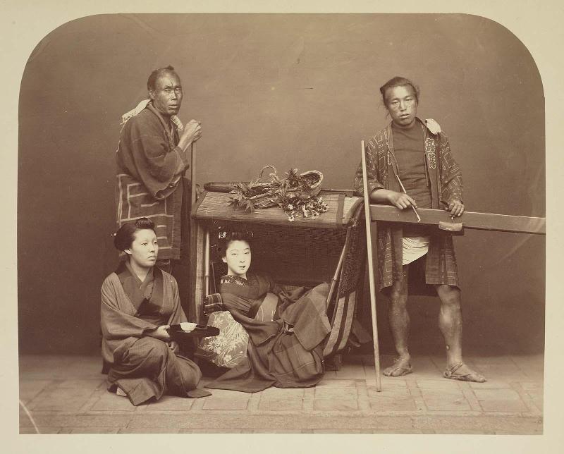 Lady in Palanquin with Maid and Carriers