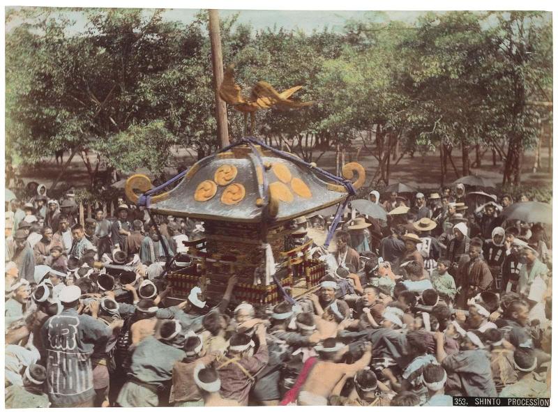 Revelers Carrying a Portable Shrine (Mikoshi) during a Festival