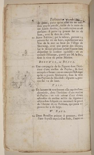 Page 4. Basan. Catalogue Raisonné des différens objets de curiosités dans les sciences et arts, qui composaient le Cabinet de feu Mr Mariette. (Paris: chez l'Auteur et chez Desprez, 1775); G. de St. Aubin original drawings in the margin.