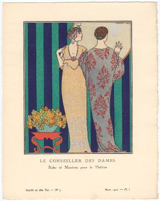 "Le Conseiller des Dames - Robe et Manteau pour le Théâtre," plate I from Gazette du Bon Ton, Volume 1, No. 5