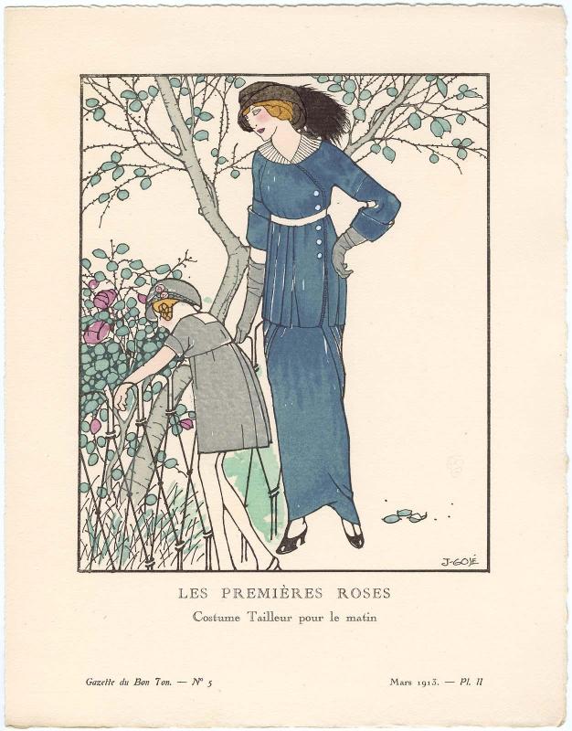 "Les Premières Roses - Costume Tailleur pour le matin," plate II from Gazette du Bon Ton, Volume 1, No. 5