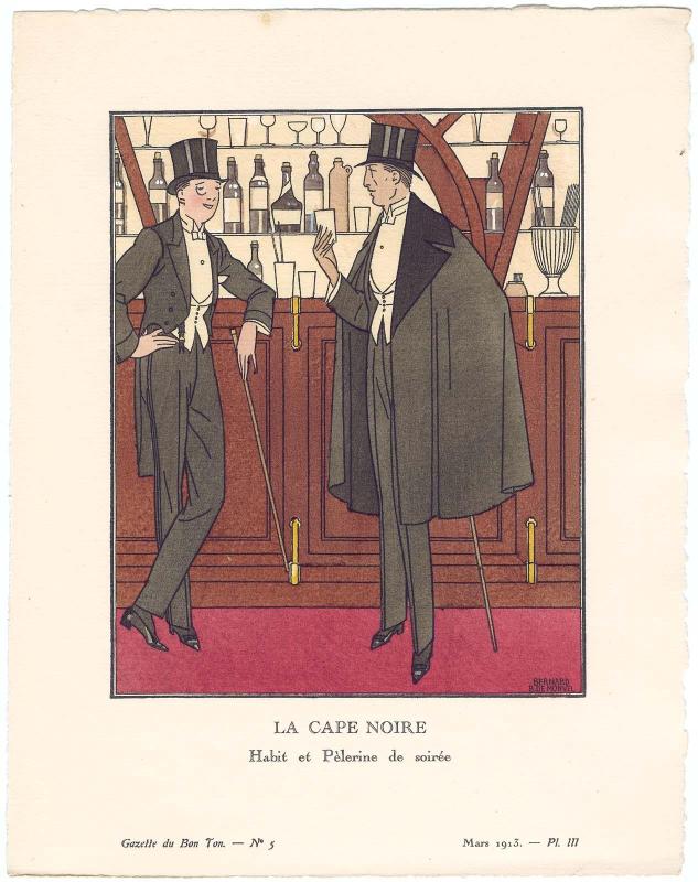 "La Cape Noire - Habit et Pèlerine de soirée," plate III from Gazette du Bon Ton, Volume 1, No. 5
