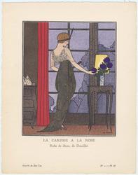 "La Caresse a La Rose - Robe de dîner, de Dœuillet," plate III from Gazette du Bon Ton, Volume 1, No. 1