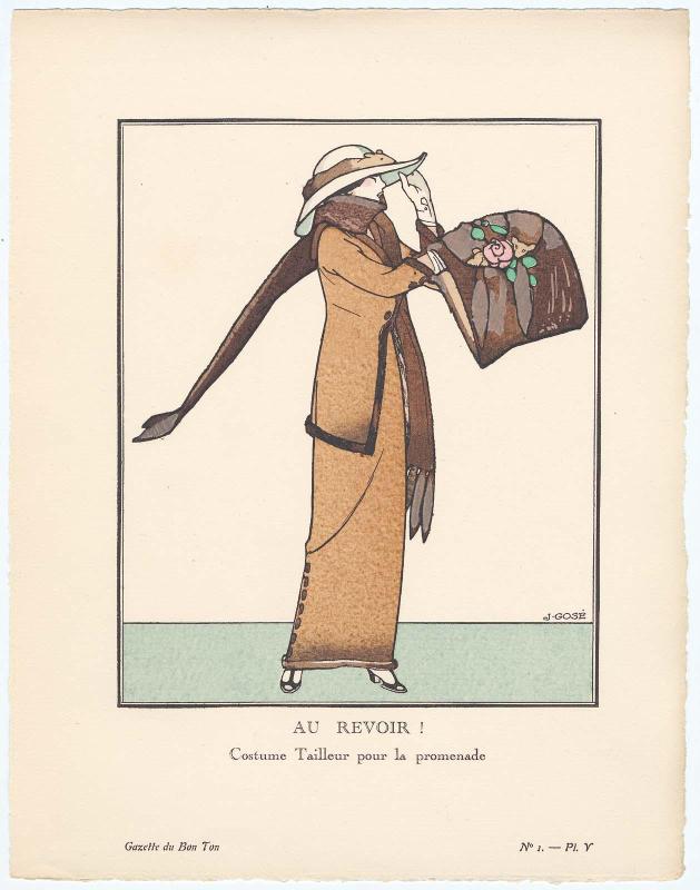 "Au Revoir! - Costume Tailleur pour la promenade," plate V from Gazette du Bon Ton, Volume 1, No. 1