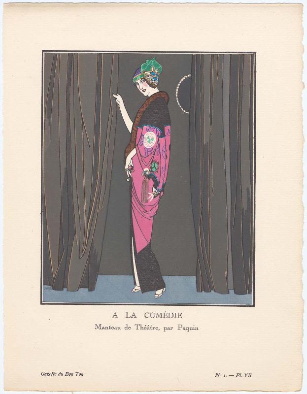 "A La Comédie - Manteau de Théâtre, par Paquin," plate VII from Gazette du Bon Ton, Volume 1, No. 1