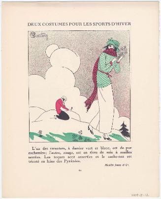"Deux Costumes pour les Sports d'Hiver," advertisement from Gazette du Bon Ton, Volume 1, No. 2, p. 61