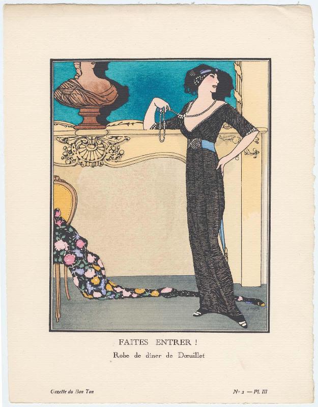 "Faites Entrer! - Robe de dîner de Dœuillet," plate III from Gazette du Bon Ton, Volume 1, No. 2