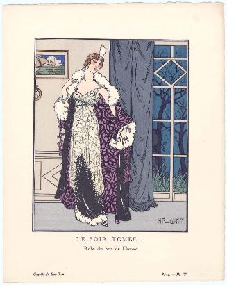 "Le Soir Tombe... - Robe du soir de Doucet," plate IV from Gazette du Bon Ton, Volume 1, No. 2