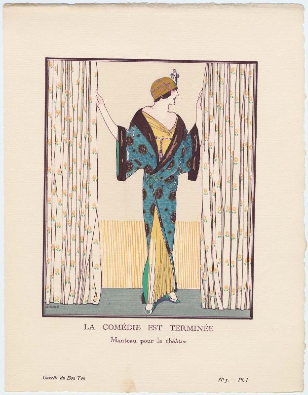 "La Comédie est Terminée - Manteau pour le théâtre," plate I from Gazette du Bon Ton, Volume 1, No. 3