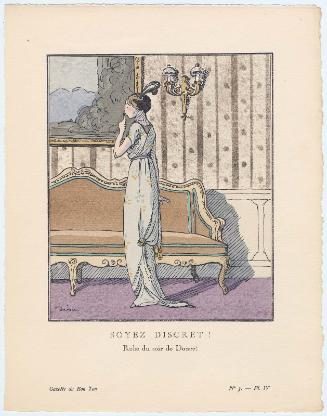 "Soyez Discret! - Robe du soir de Doucet," plate IV from Gazette du Bon Ton, Volume 1, No. 3