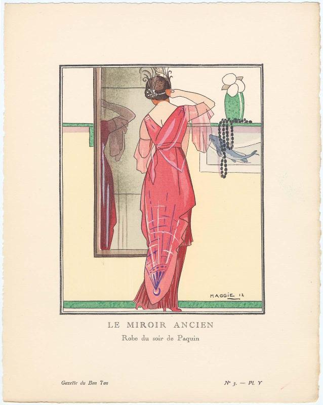 "Le Miroir Ancien - Robe du soir de Paquin," plate V from Gazette du Bon Ton, Volume 1, No. 3