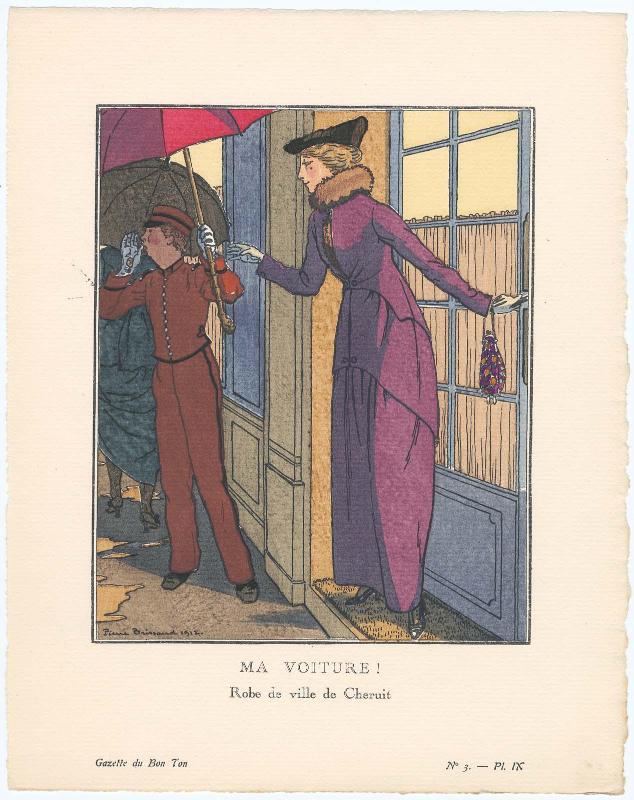 "Ma Voiture! - Robe de ville de Chéruit," plate IX from Gazette du Bon Ton, Volume 1, No. 3