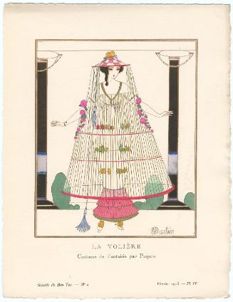 "La Volière - Costume de Fantaisie par Paquin," plate IV from Gazette du Bon Ton, Volume 1, No. 4