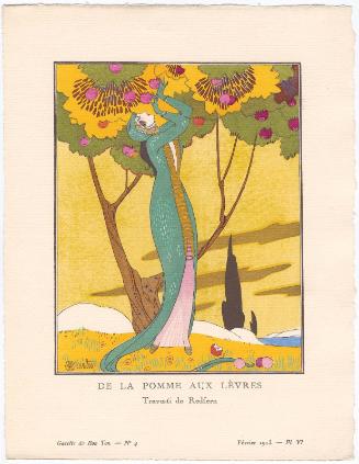 "De La Pomme Aux Lèvres - Travesti de Redfern," plate VI from Gazette du Bon Ton, Volume 1, No. 4