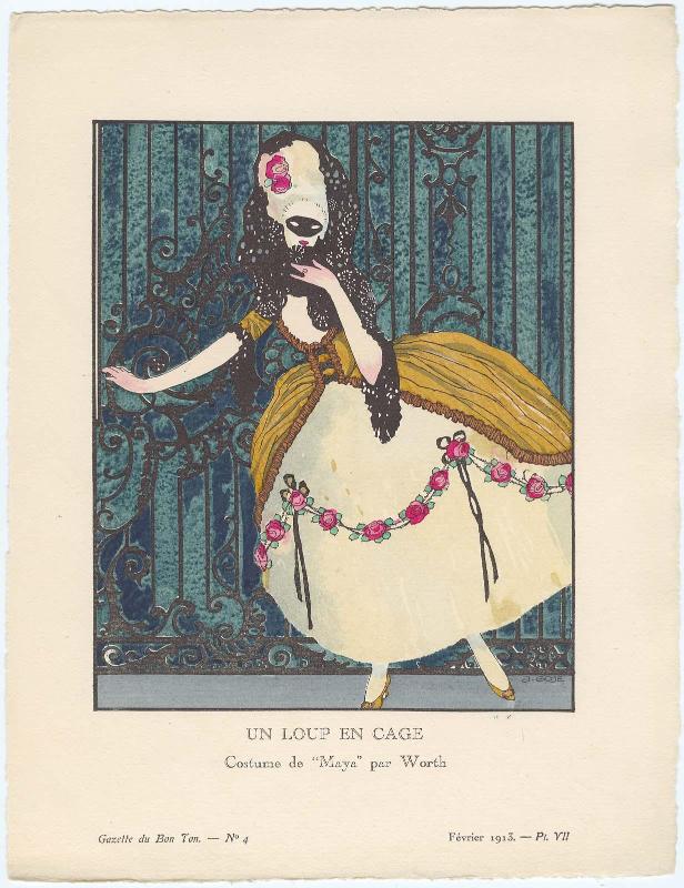 "Un Loup en Cage - Costume de 'Maya' par Worth," plate VII from Gazette du Bon Ton, Volume 1, No. 4