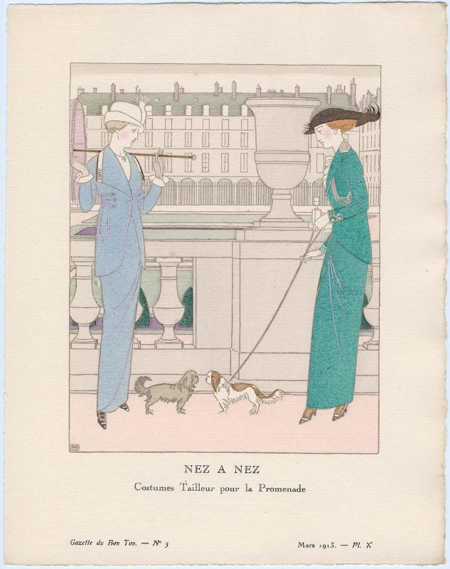 "Nez a Nez - Costumes Tailleur pour la Promenade," plate X from Gazette du Bon Ton, Volume 1, No. 5