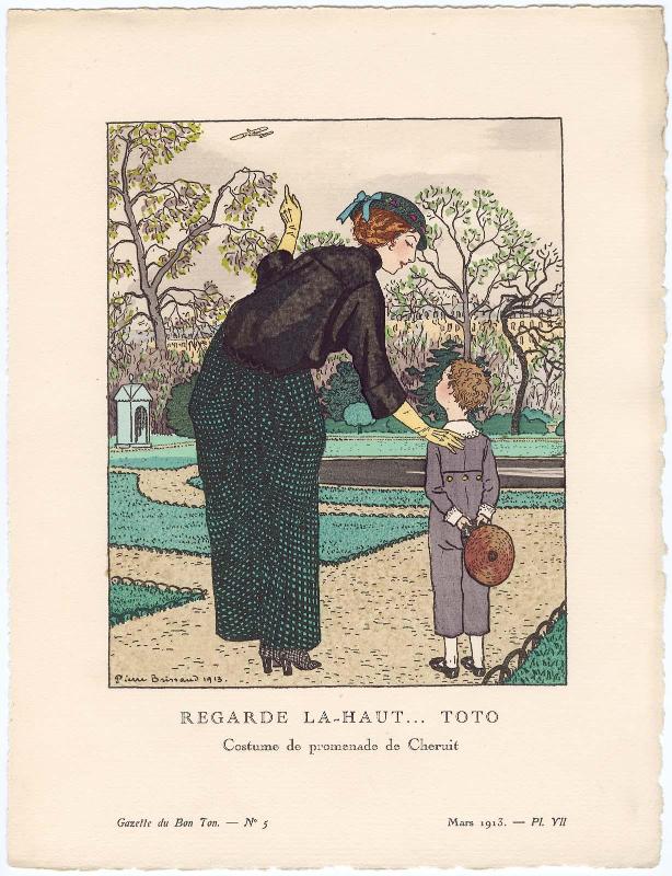 "Regarde La-Haut... Toto - Costume de promenade de Chéruit," plate VII from Gazette du Bon Ton, Volume 1, No. 5