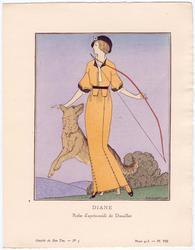 "Diane - Robe d'àpres-midi de Dœuillet," plate VIII from Gazette du Bon Ton, Volume 1, No. 5