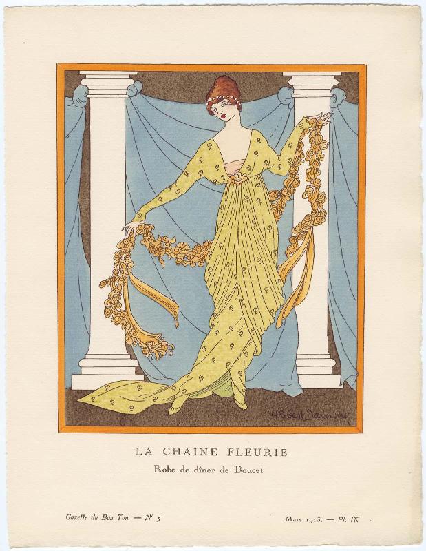 "La Chaine Fleurie - Robe de dîner de Doucet," plate IX from Gazette du Bon Ton, Volume 1, No. 5