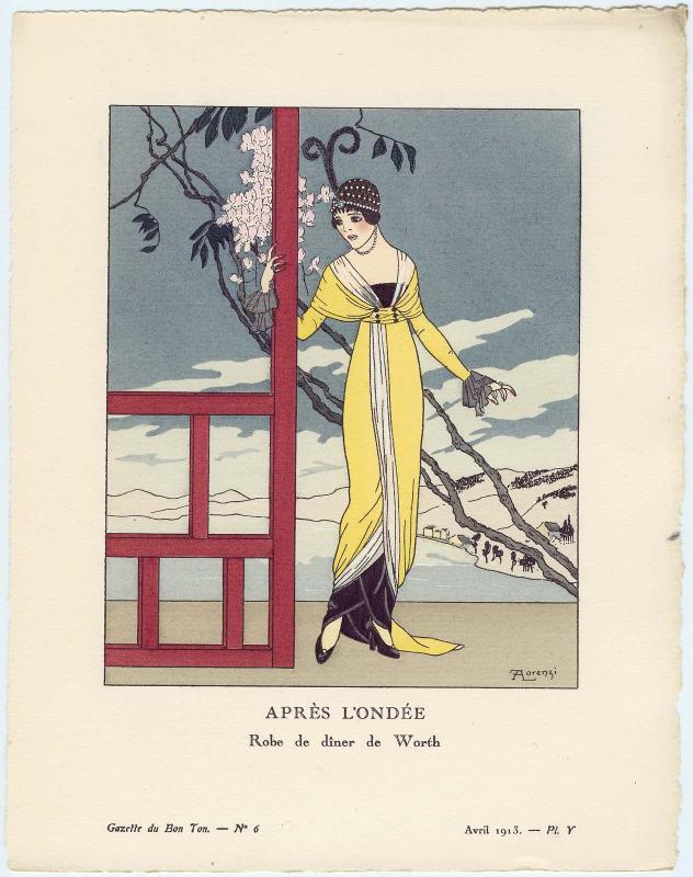 "Après l'Ondée - Robe de dîner de Worth," plate V from Gazette du Bon Ton, Volume 1, No. 6