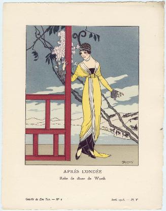 "Après l'Ondée - Robe de dîner de Worth," plate V from Gazette du Bon Ton, Volume 1, No. 6