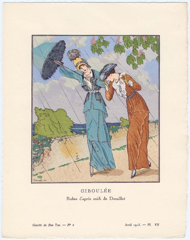 "Giboulée - Robes d'après-midi de Dœuillet," plate VII from Gazette du Bon Ton, Volume 1, No. 6