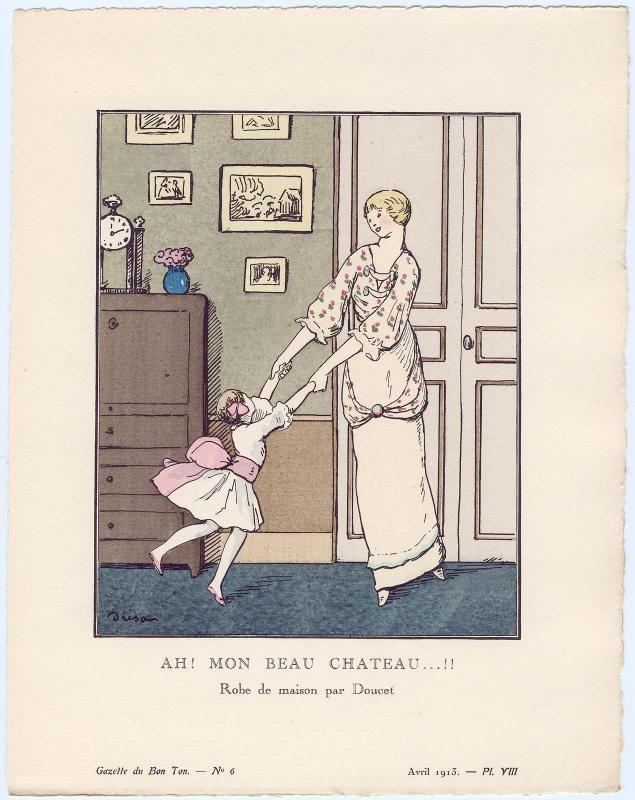 "Ah! Mon Beau Chateau...!! - Robe de maison par Doucet," plate VIII from Gazette du Bon Ton, Volume 1, No. 6