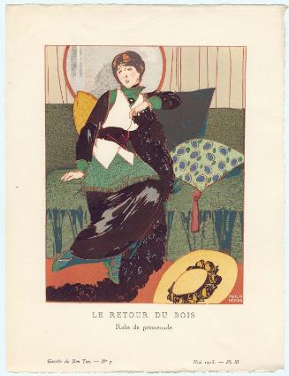 "Le Retour du Bois - Robe de promenade," plate III from Gazette du Bon Ton, Volume 2, No. 7