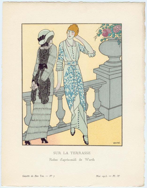 "Sur la Terrasse - Robes d'après-midi de Worth," plate IV from Gazette du Bon Ton, Volume 2, No. 7