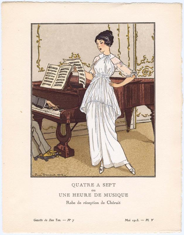 "Quatre a Sept ou Une Heure de Musique - Robe de réception de Chéruit," plate V from Gazette du Bon Ton, Volume 2, No. 7