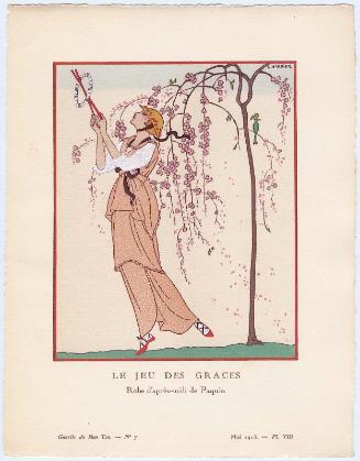 "Le Jeu des Graces - Robe d'après-midi de Paquin," plate VIII from Gazette du Bon Ton, Volume 2, No. 7