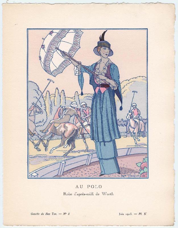 "Au Polo - Robe d'après-midi de Worth," plate X from Gazette du Bon Ton, Volume 2, No. 8