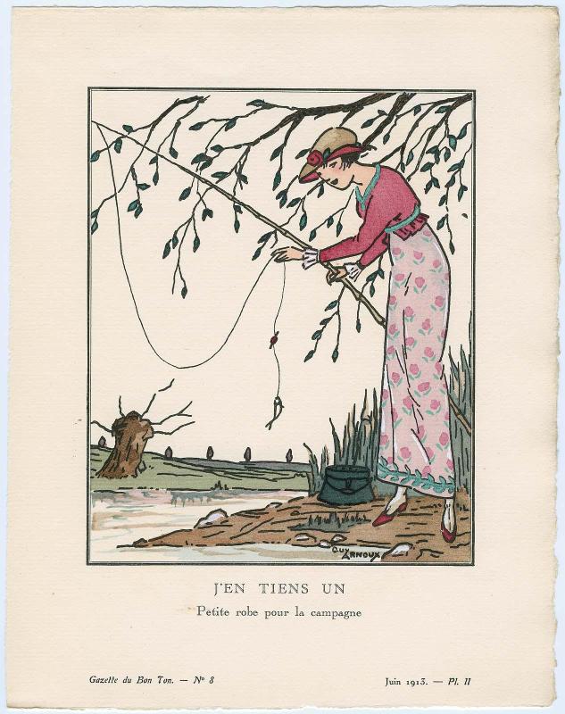"J'en tiens un - Petite robe pour la campagne," plate II from Gazette du Bon Ton, Volume 2, No. 8