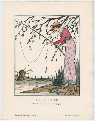 "J'en tiens un - Petite robe pour la campagne," plate II from Gazette du Bon Ton, Volume 2, No. 8