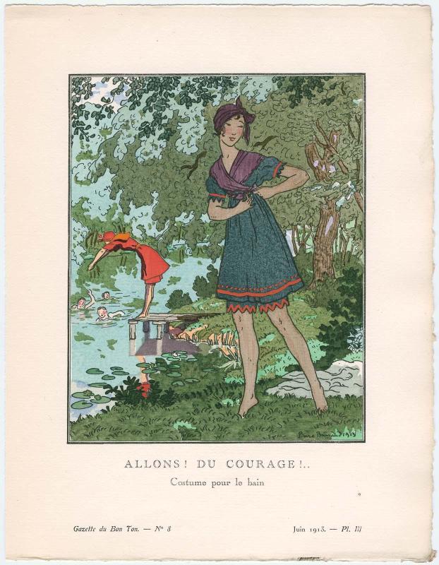 "Allons! Du Courage!.. - Costume pour le bain," plate III from Gazette du Bon Ton, Volume 2, No. 8