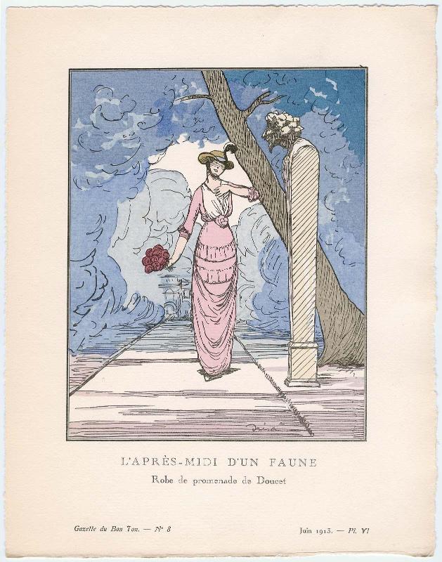 "L'Après-midi d'un Faune - Robe de promenade de Doucet," plate VI from Gazette du Bon Ton, Volume 2, No. 8