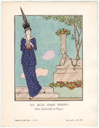 "Ah, Quel Beau Temps! - Robe d'après-midi de Paquin," plate VII from Gazette du Bon Ton, Volume 2, No. 8