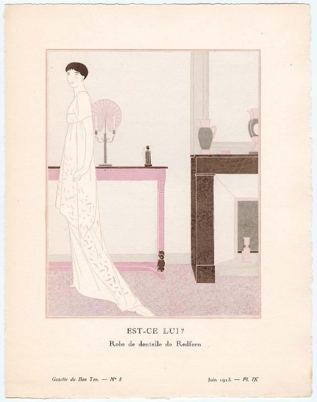 "Est-ce Lui? - Robe de dentelle de Redfern," plate IX from Gazette du Bon Ton, Volume 2, No. 8