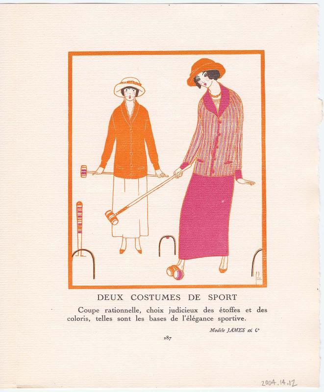 "Deux Costumes de Sport," advertisement from Gazette du Bon Ton, Volume 1, No. 9, p. 287