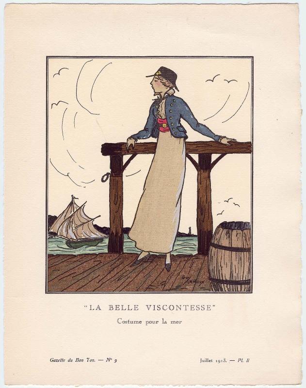 "'La Belle Viscontesse' - Costume pour la mer," plate II from Gazette du Bon Ton, Volume 2, No. 9