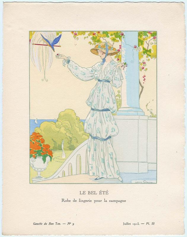 "Le Bel Été - Robe de lingerie pour la campagne," plate III from Gazette du Bon Ton, Volume 2, No. 9