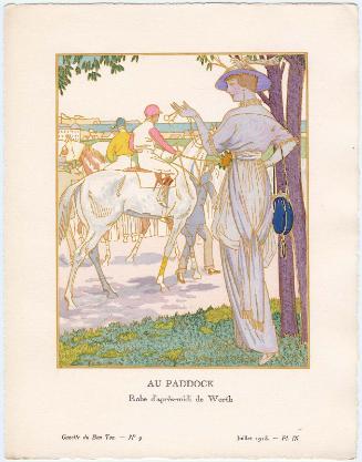 "Au Paddock - Robe d'après-midi de Worth," plate IX from Gazette du Bon Ton, Volume 2, No. 9