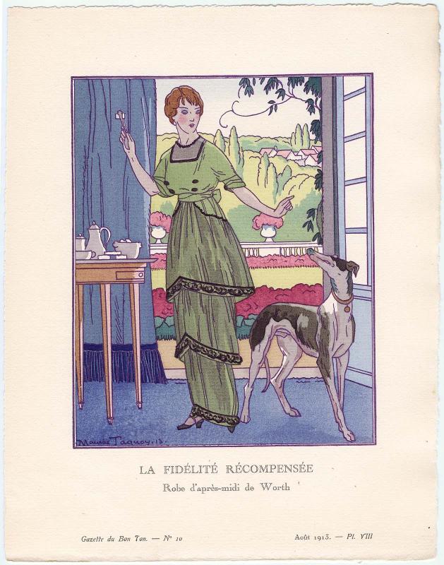 "La Fidélité Récompensée - Robe d'après-midi de Worth," plate VIII from Gazette du Bon Ton, Volume 2, No. 10